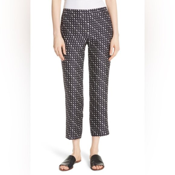 NWOT THEORY 100% SILK Triangle Stripe Twill Cropped Pull On Trousers Pants Sz 6 - Picture 3 of 16